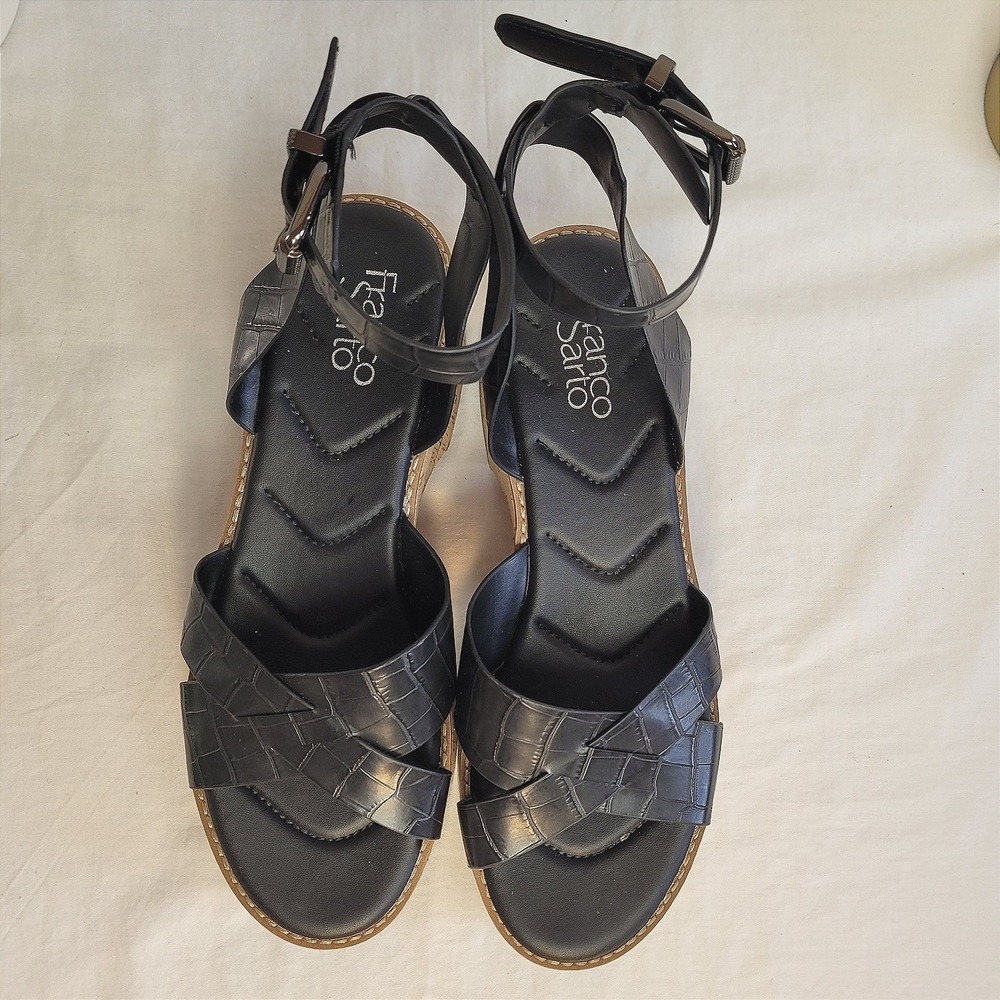 Franco Sarto Womens‎ 10M Black Chunky Platform Sandals Retro Boho y2k Vacation - Picture 2 of 9